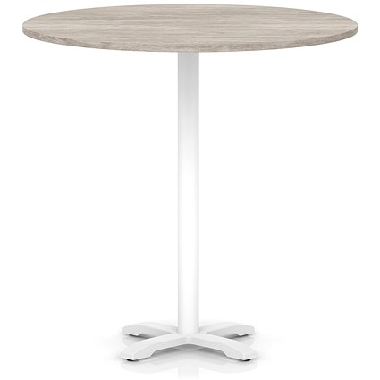 Italia 1200mm Poseur Round Table Grey Oak Top 1170mm High White Leg Cross Base