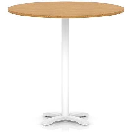 Italia 1200mm Poseur Round Table Oak Top 1170mm High White Leg Cross Base