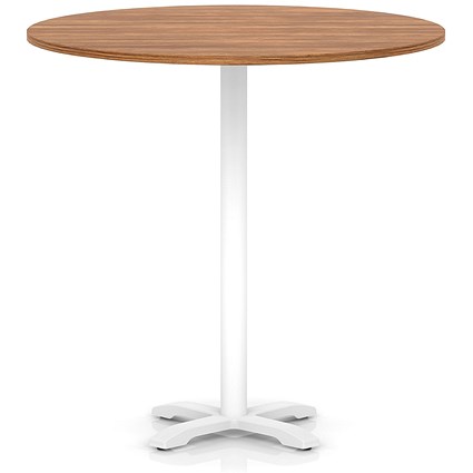 Italia 1200mm Poseur Round Table Walnut Top 1170mm High White Leg Cross Base