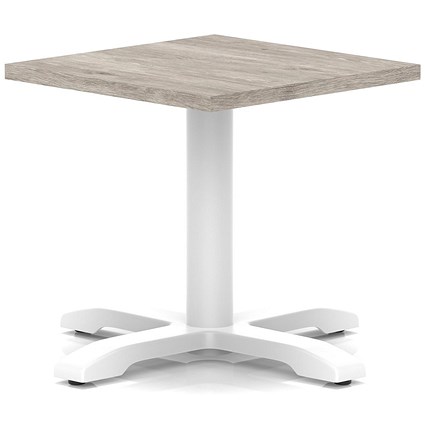 Italia 600mm Square Coffee Table Grey Oak Top 495mm High White Leg Cross Base
