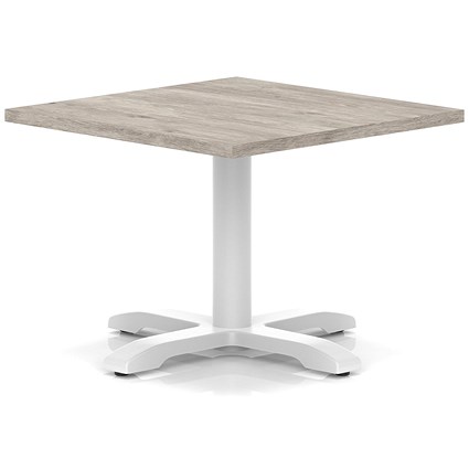 Italia 800mm Square Coffee Table Grey Oak Top 495mm High White Leg Cross Base