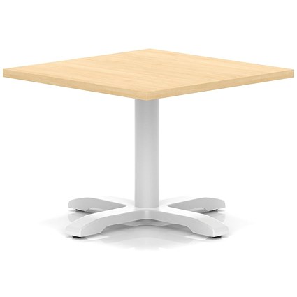 Italia 800mm Square Coffee Table Maple Top 495mm High White Leg Cross Base