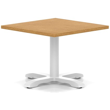 Italia 800mm Square Coffee Table Oak Top 495mm High White Leg Cross Base