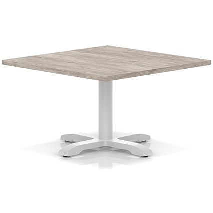 Italia 1000mm Square Coffee Table Grey Oak Top 495mm High White Leg Cross Base
