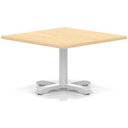 Italia 1000mm Square Coffee Table Maple Top 495mm High White Leg Cross Base