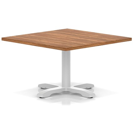 Italia 1000mm Square Coffee Table Walnut Top 495mm High White Leg Cross Base