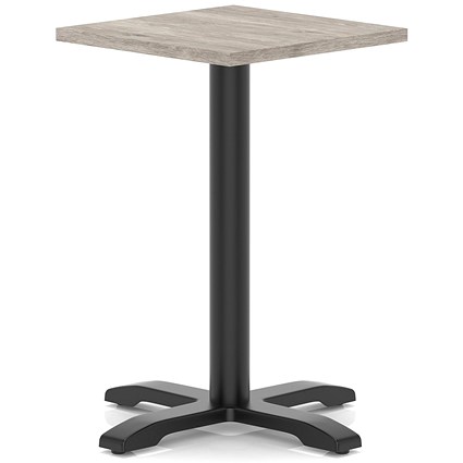 Italia 600mm Poseur Square Table Grey Oak Top 750mm High Black Leg Cross Base