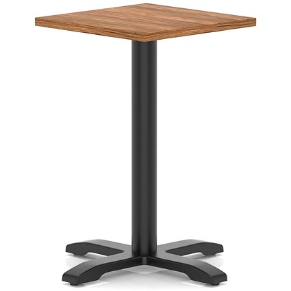 Italia 600mm Poseur Square Table Walnut Top 750mm High Black Leg Cross Base