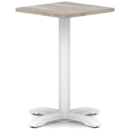 Italia 600mm Poseur Square Table Grey Oak Top 750mm High White Leg Cross Base