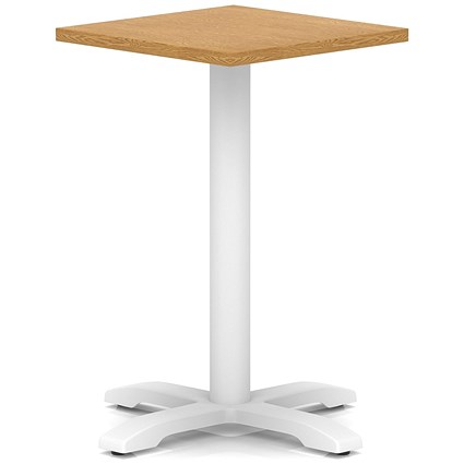 Italia 600mm Poseur Square Table Oak Top 750mm High White Leg Cross Base