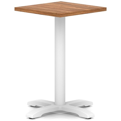 Italia 600mm Poseur Square Table Walnut Top 750mm High White Leg Cross Base