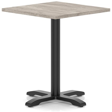 Italia 800mm Poseur Square Table Grey Oak Top 750mm High Black Leg Cross Base