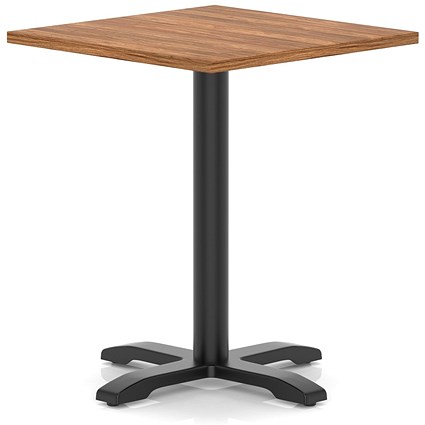 Italia 800mm Poseur Square Table Walnut Top 750mm High Black Leg Cross Base