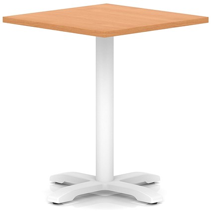 Italia 800mm Poseur Square Table Beech Top 750mm High White Leg Cross Base