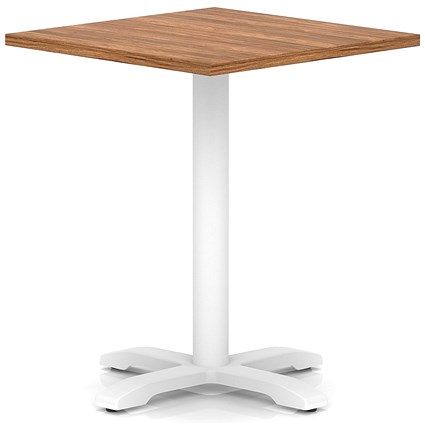 Italia 800mm Poseur Square Table Walnut Top 750mm High White Leg Cross Base