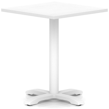 Italia 800mm Poseur Square Table White Top 750mm High White Leg Cross Base