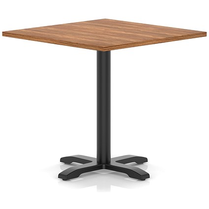 Italia 1000mm Poseur Square Table Walnut Top 750mm High Black Leg Cross Base