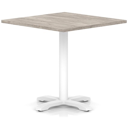 Italia 1000mm Poseur Square Table Grey Oak Top 750mm High White Leg Cross Base