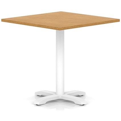 Italia 1000mm Poseur Square Table Oak Top 750mm High White Leg Cross Base