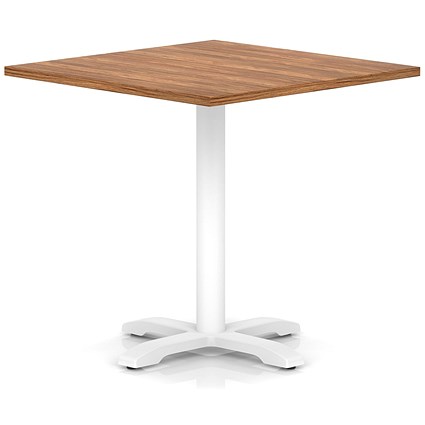 Italia 1000mm Poseur Square Table Walnut Top 750mm High White Leg Cross Base