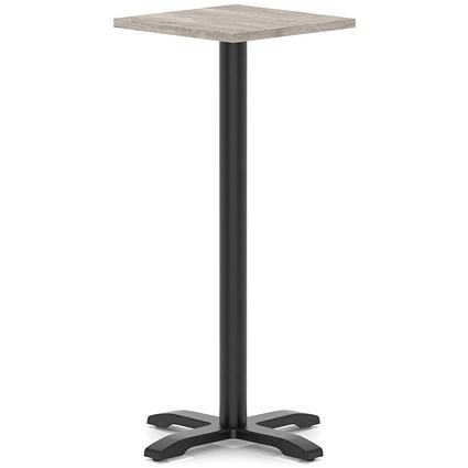 Italia 600mm Poseur Square Table Grey Oak Top 1170mm High Black Leg Cross Base