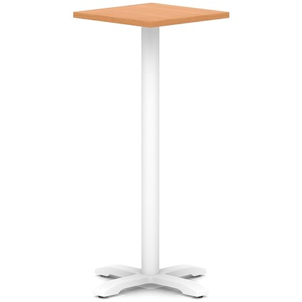 Italia 600mm Poseur Square Table Beech Top 1170mm High White Leg Cross Base