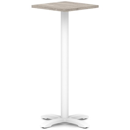 Italia 600mm Poseur Square Table Grey Oak Top 1170mm High White Leg Cross Base