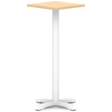 Italia 600mm Poseur Square Table Maple Top 1170mm High White Leg Cross Base