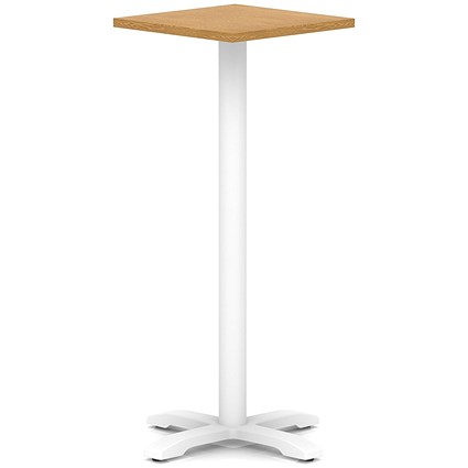Italia 600mm Poseur Square Table Oak Top 1170mm High White Leg Cross Base