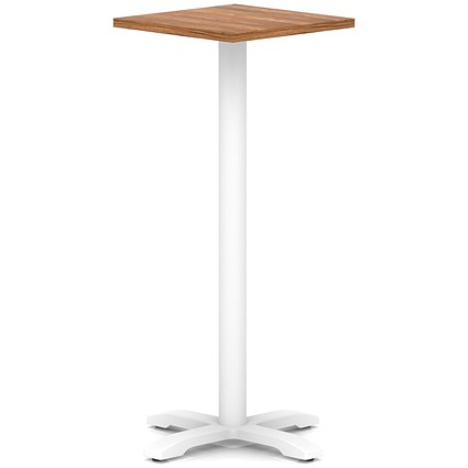 Italia 600mm Poseur Square Table Walnut Top 1170mm High White Leg Cross Base