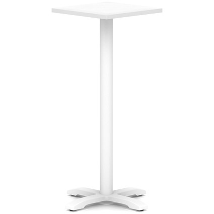 Italia 600mm Poseur Square Table White Top 1170mm High White Leg Cross Base