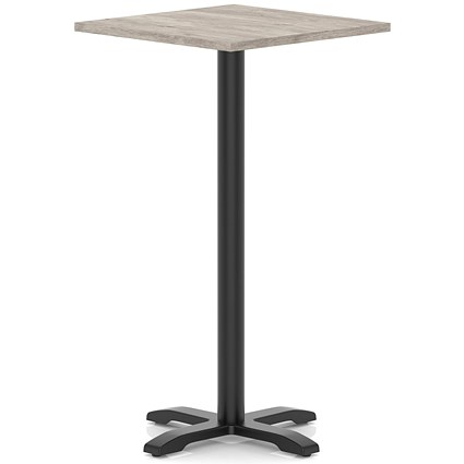 Italia 800mm Poseur Square Table Grey Oak Top 1170mm High Black Leg Cross Base