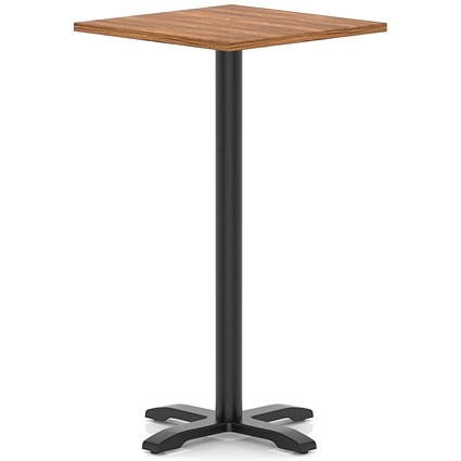 Italia 800mm Poseur Square Table Walnut Top 1170mm High Black Leg Cross Base