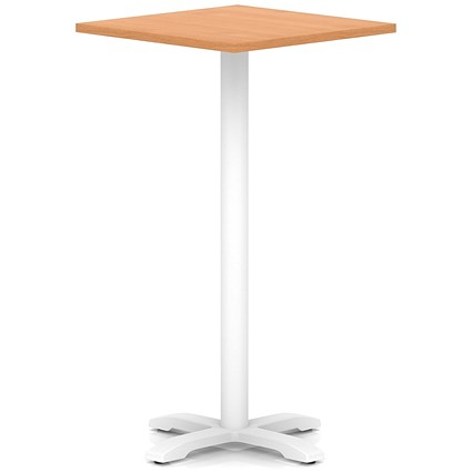 Italia 800mm Poseur Square Table Beech Top 1170mm High White Leg Cross Base