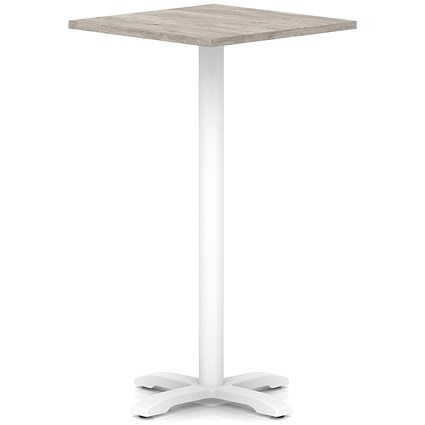 Italia 800mm Poseur Square Table Grey Oak Top 1170mm High White Leg Cross Base