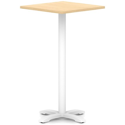 Italia 800mm Poseur Square Table Maple Top 1170mm High White Leg Cross Base