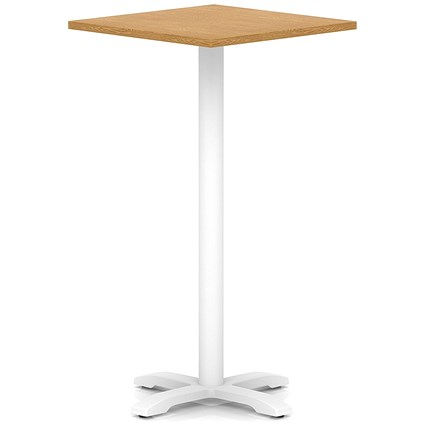 Italia 800mm Poseur Square Table Oak Top 1170mm High White Leg Cross Base