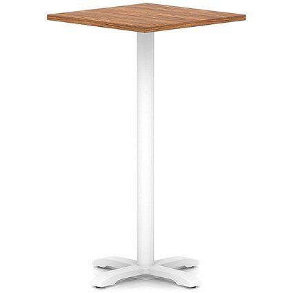 Italia 800mm Poseur Square Table Walnut Top 1170mm High White Leg Cross Base
