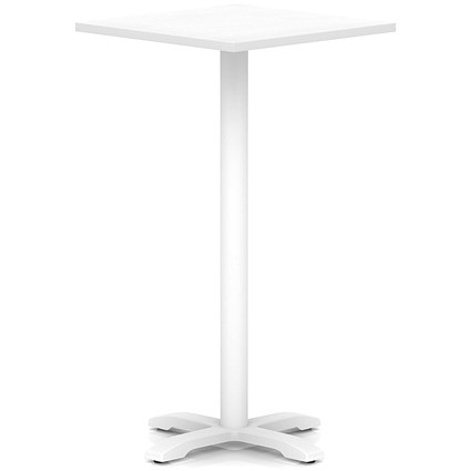 Italia 800mm Poseur Square Table White Top 1170mm High White Leg Cross Base