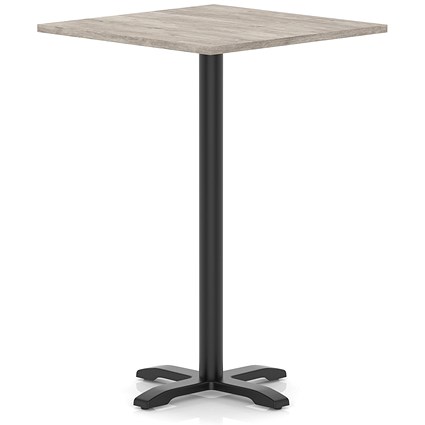 Italia 1000mm Poseur Square Table Grey Oak Top 1170mm High Black Leg Cross Base