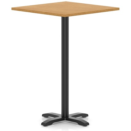 Italia 1000mm Poseur Square Table Oak Top 1170mm High Black Leg Cross Base