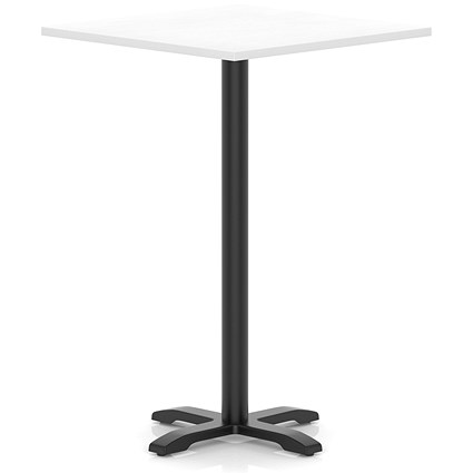 Italia 1000mm Poseur Square Table White Top 1170mm High Black Leg Cross Base