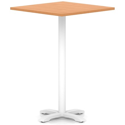 Italia 1000mm Poseur Square Table Beech Top 1170mm High White Leg Cross Base