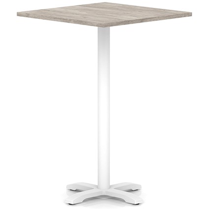 Italia 1000mm Poseur Square Table Grey Oak Top 1170mm High White Leg Cross Base
