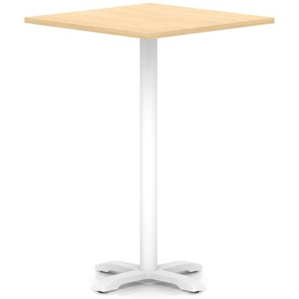 Italia 1000mm Poseur Square Table Maple Top 1170mm High White Leg Cross Base