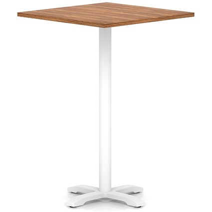 Italia 1000mm Poseur Square Table Walnut Top 1170mm High White Leg Cross Base