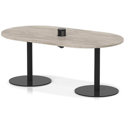 Italia Volta 1800mm Poseur Boardroom Table With Pop-up Power Module Grey Oak Top 720mm High Black Leg