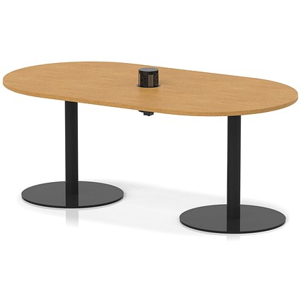 Italia Volta 1800mm Poseur Boardroom Table With Pop-up Power Module Oak Top 720mm High Black Leg
