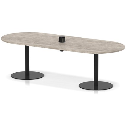 Italia Volta 2400mm Poseur Boardroom Table With Pop-up Power Module Grey Oak Top 720mm High Black Leg
