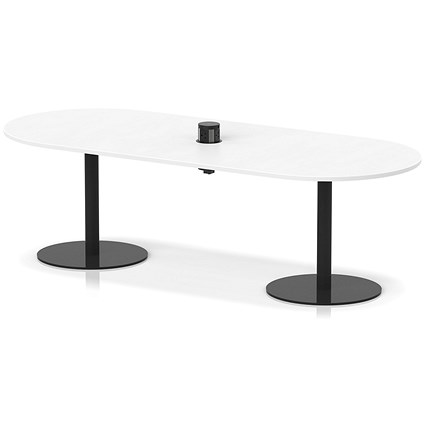Italia Volta 2400mm Poseur Boardroom Table With Pop-up Power Module White Top 720mm High Black Leg